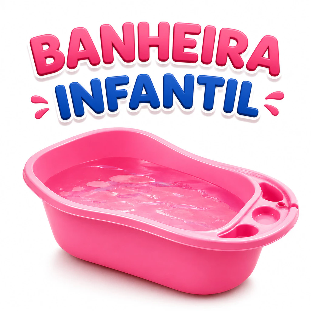 Banheira Infantil 34 Litros Grande para Bebê e Criança com Porta Objetos e Suporte para Shampoo