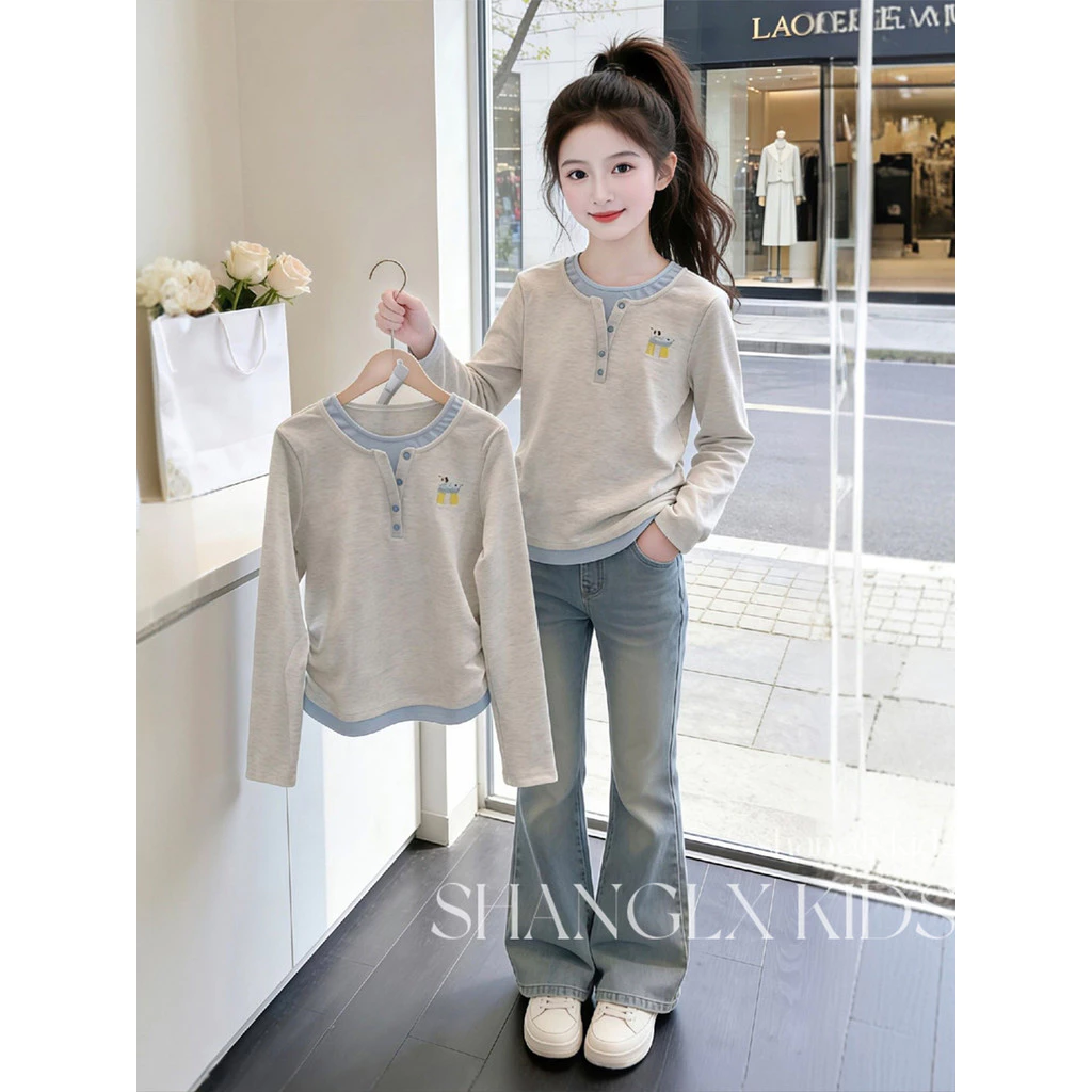 Moda na moda meninas 2026 outono novo estilo moda topos estilo coreano High-End outono manga comprida camiseta na moda