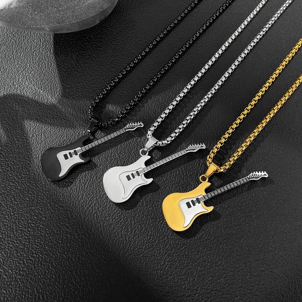 pingente de guitarra em aço inoxidável
