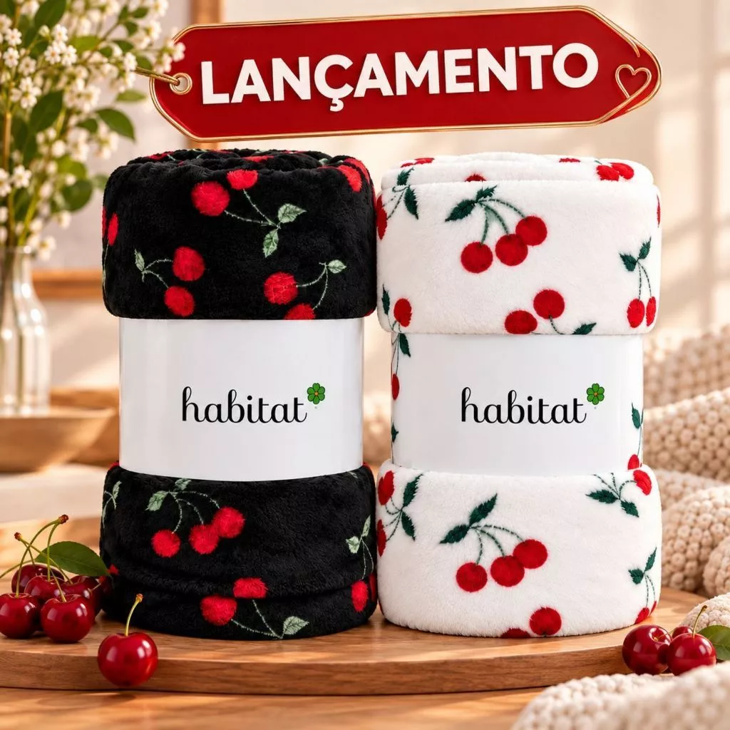 Manta Microfibra Cobertor Cama Casal Queen Toque Super Macio Aveludado Cerejas Habitat