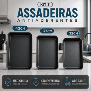 Assadeiras Antiaderentes 42CM 37CM e 32CM Forma Retangular Para Forno Bolo Lasanha Carne F