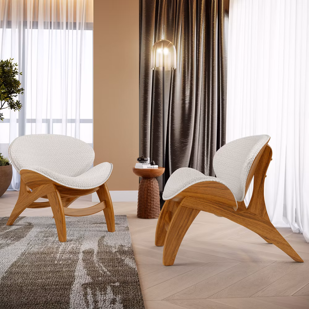 Kit 2 Poltronas Decorativa Orgânica Sala Living Kadosh L02 Bouclê Cru- Lyam Decor