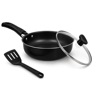 Frigideira Alta Funda 18 cm Teflon Antiaderente com Tampa de Vidro