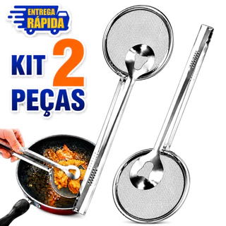 2 Escumadeiras Pescadora Para Fritura C/pegador Em Inox 2 Em 1 Variáveis Utilidades Premiu