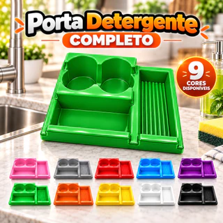 Porta Detergente com Dispenser Porta Esponja e Bucha Organizador de Pia Cozinha Compacto M