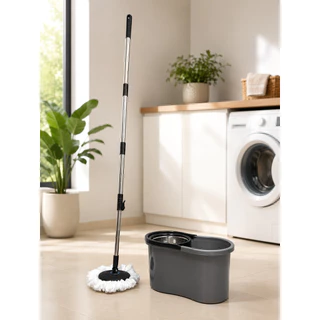Mop Giratório Cabo 110cm Com Cesto Inox
