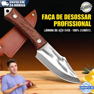 Faca Cutelo e Camping Artesanal, Aço Inox Afiado com Bainha de Couro Legítimo, Ideal para