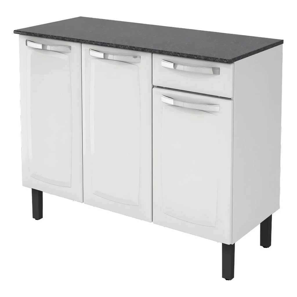 Balcão Cozinha Itatiaia Qualidade Amplo Espaço Interno Aço 3 Portas 1 Gaveta Tampo Rose Branco Neve