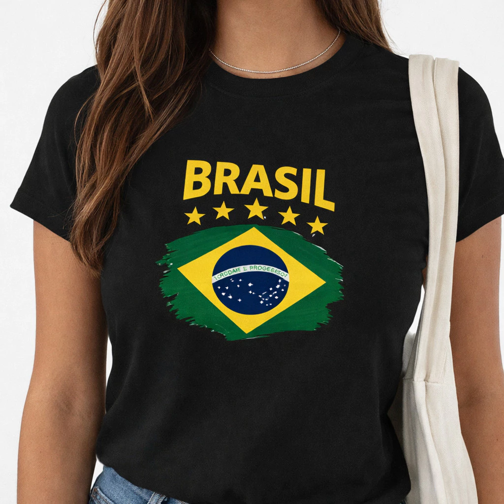 Camiseta Brasil Bandeira do Brasil Camisa Preta Unissex Estampa Brasil Streetwear Masculina Feminina CAMISA DA SELECAO FEMININA CAMISA DO BRASIL