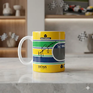 Caneca Ayrton Senna Retrô Fórmula 1 Presente Criativo Xícara 325ml Top Porcelana Amigo Ami