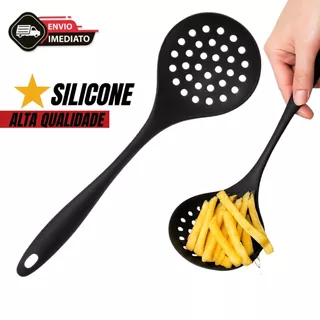 Escumadeira de Silicone Reforçada Utensílio de Cozinha para Frituras, Massas, Legumes e An