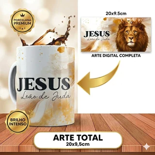 Caneca Personalizada Gospel Leão de Judá Jesus 325ml Porcelana Pascoa Presente Cristão Eva